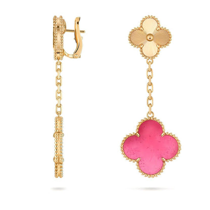 [Amore Jewels]NEW CLOVER 2 MOTIF PINK ENAMEL EARRINGS