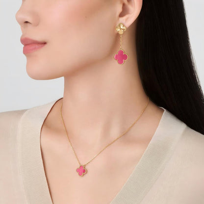 [Amore Jewels]NEW CLOVER 2 MOTIF PINK ENAMEL EARRINGS