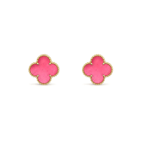 [Amore Jewels]NEW CLOVER 15MM PINK ENAMEL STUD EARRINGS