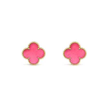 [Amore Jewels]NEW CLOVER 15MM PINK ENAMEL STUD EARRINGS