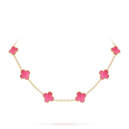 [Amore Jewels]NEW CLOVER 10 MOTIFS PINK ENAMEL NECKLACE