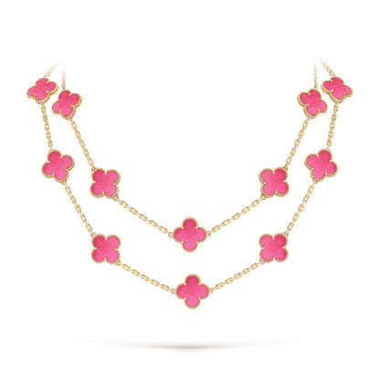 [Amore Jewels] NEW CLOVER 20 MOTIFS PINK ENAMEL NECKLACE