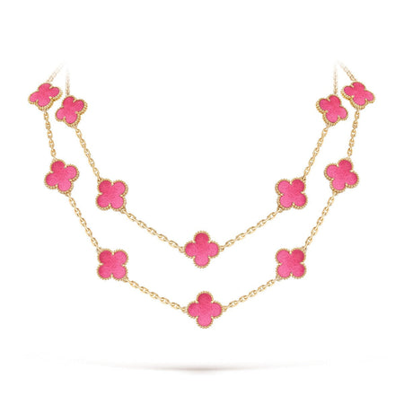 [Amore Jewels] NEW CLOVER 20 MOTIFS PINK ENAMEL NECKLACE