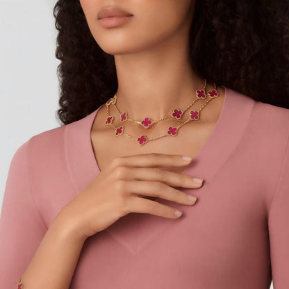 [Amore Jewels] NEW CLOVER 20 MOTIFS PINK ENAMEL NECKLACE