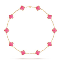 [Amore Jewels]NEW CLOVER 10 MOTIFS PINK ENAMEL NECKLACE