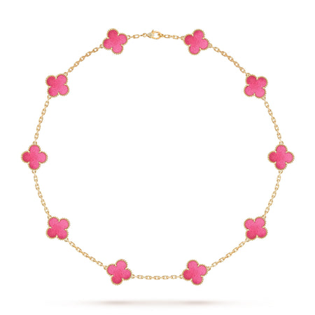 [Amore Jewels]NEW CLOVER 10 MOTIFS PINK ENAMEL NECKLACE