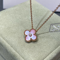 [Amore Jewels]CLOVER 15MM DIAMOND PINK MOP NECKLACE