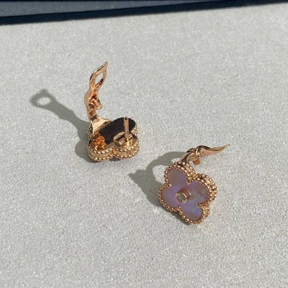 [Amore Jewels]CLOVER MEDIUM 1 DIAMOND PINK EARRINGS