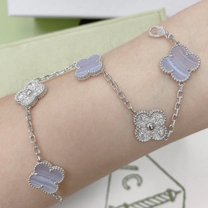 [Amore Jewels] CLOVER 5 MOTIF PURPLE CHALCEDONY BRACELET COLLECTION