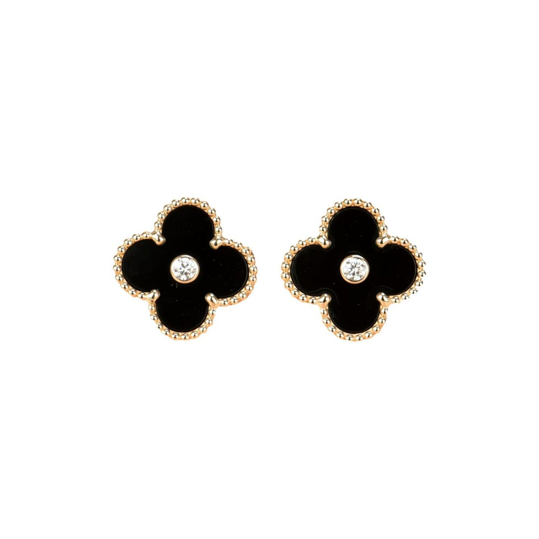 [Amore Jewels]CLOVER MEDIUM 1 MOTIFS ONYX DIAMOND EARRINGS