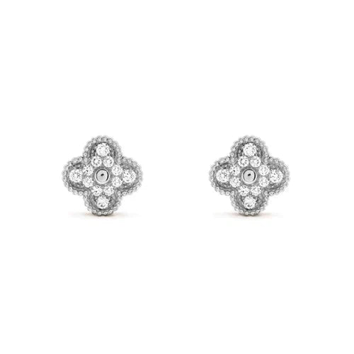 [Amore Jewels]CLOVER 1 MOTIFS DIAMOND STUD EARRINGS SILVER