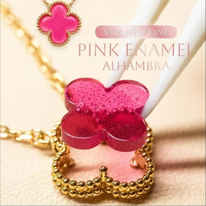 [Amore Jewels] NEW CLOVER 15MM PINK ENAMEL NECKLACE
