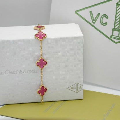 [Amore Jewels]NEW CLOVER 5 MOTIFS PINK ENAMEL BRACELET