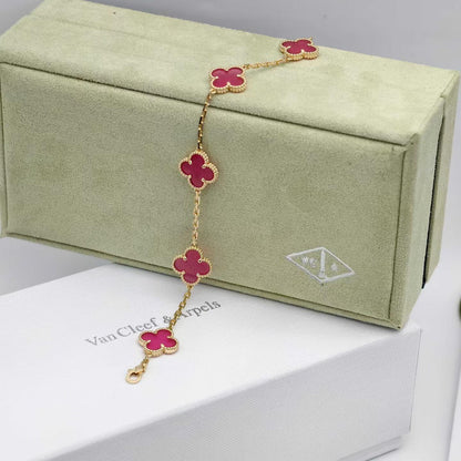 [Amore Jewels]NEW CLOVER 5 MOTIFS PINK ENAMEL BRACELET