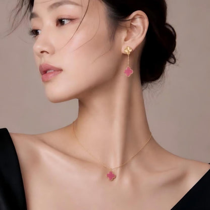 [Amore Jewels] NEW CLOVER 15MM PINK ENAMEL NECKLACE