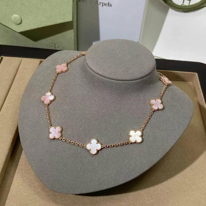 [Amore Jewels]CLOVER 10 MOTIFS PINK MOP NECKLACE