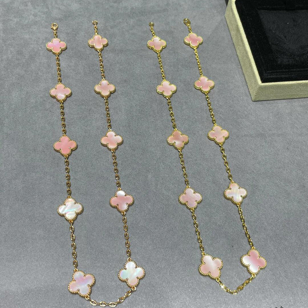 [Amore Jewels]CLOVER 10 MOTIFS PINK MOP NECKLACE