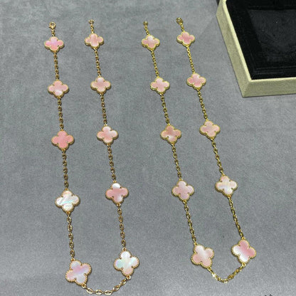 [Amore Jewels]CLOVER 10 MOTIFS PINK MOP NECKLACE