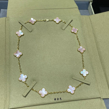[Amore Jewels]CLOVER 10 MOTIFS PINK MOP NECKLACE