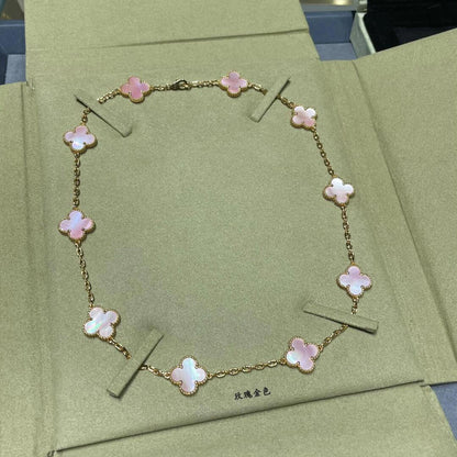[Amore Jewels]CLOVER 10 MOTIFS PINK MOP NECKLACE