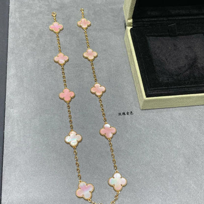 [Amore Jewels]CLOVER 10 MOTIFS PINK MOP NECKLACE