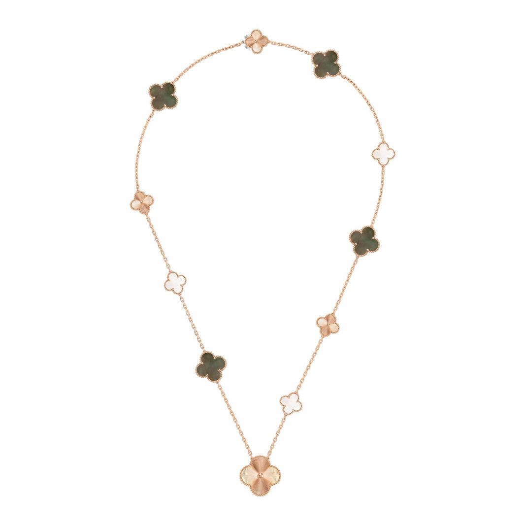 [Amore Jewels]DETACHABLE CLOVER 15(11+4) FLOWER ROSE GOLD NECKLACE SET