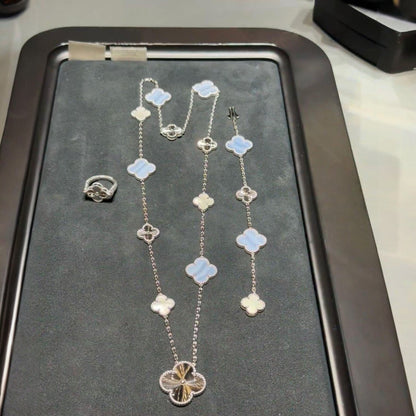 [Amore Jewels]DETACHABLE CLOVER 15(11+4) FLOWER SILVER NECKLACE SET