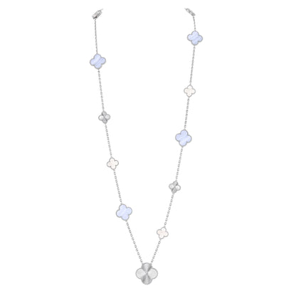 [Amore Jewels]DETACHABLE CLOVER 15(11+4) FLOWER SILVER NECKLACE SET
