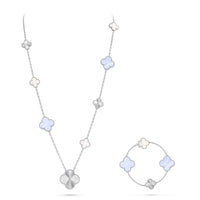 [Amore Jewels]DETACHABLE CLOVER 15(11+4) FLOWER SILVER NECKLACE SET