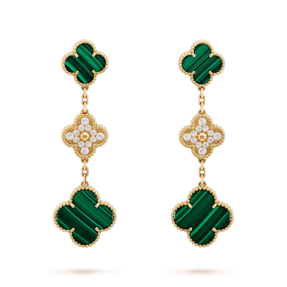 [Amore Jewels]CLOVER EARRINGS GOLD MALACHITE DIAMOND 3 MOTIF