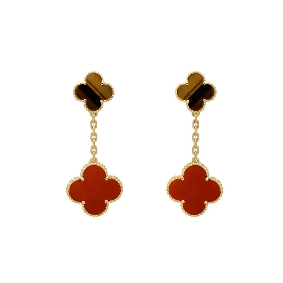 [Amore Jewels]CLOVER  2 MOTIF  TIGER EYE CARNELIAN EARRINGS