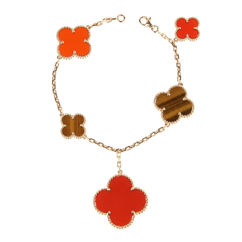 [Amore Jewels]CLOVER BRACELET 5 MOTIFS CARNELIAN TIGER EYE