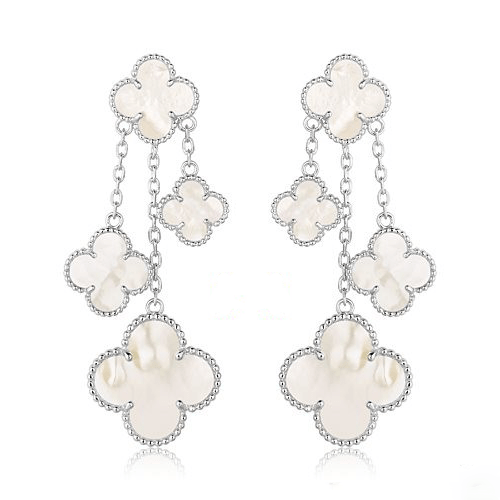 [Amore Jewels]CLOVER EARRINGS WHITE MOP 4 MOTIFS SILVER