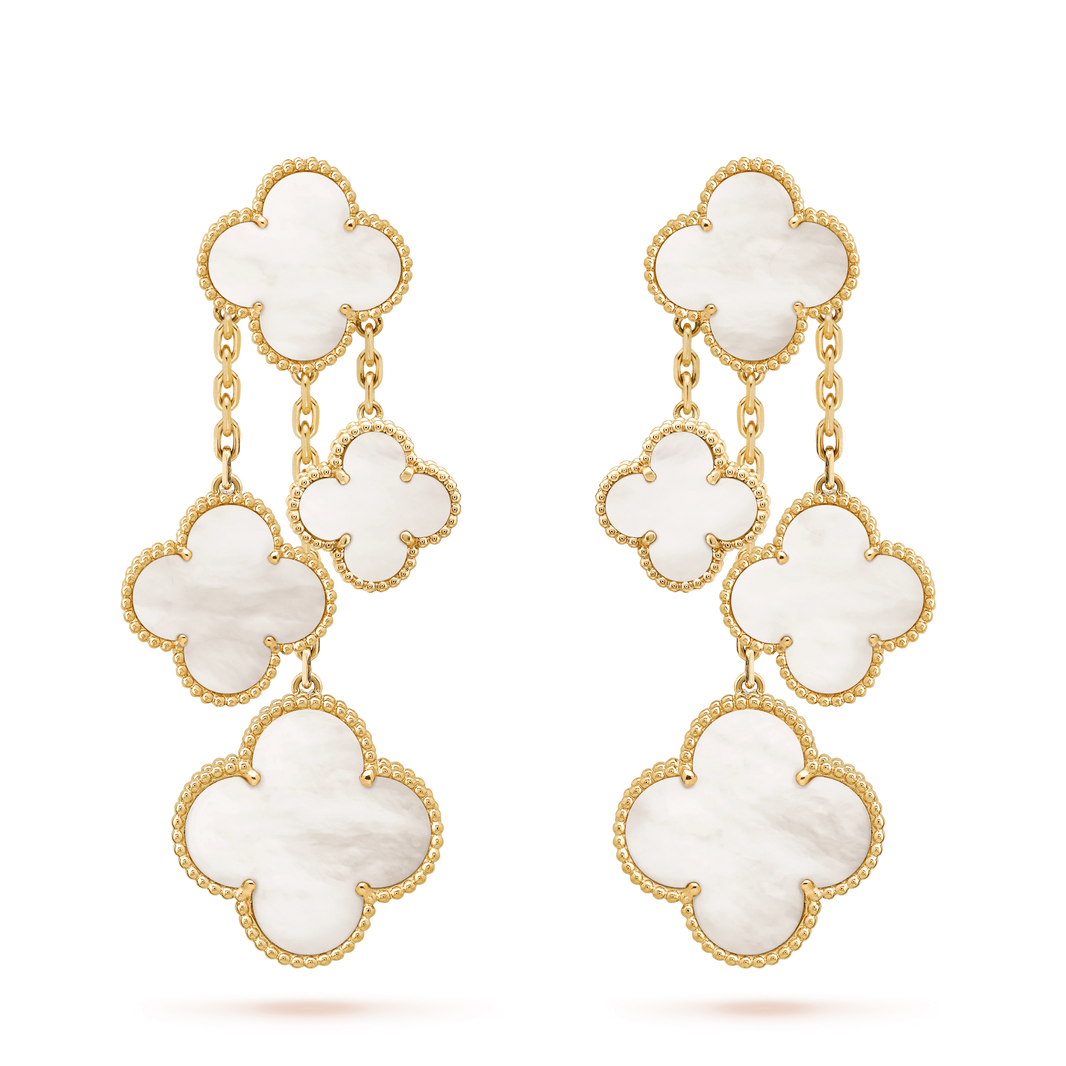 [Amore Jewels]CLOVER EARRINGS WHITE MOP 4 MOTIFS GOLD