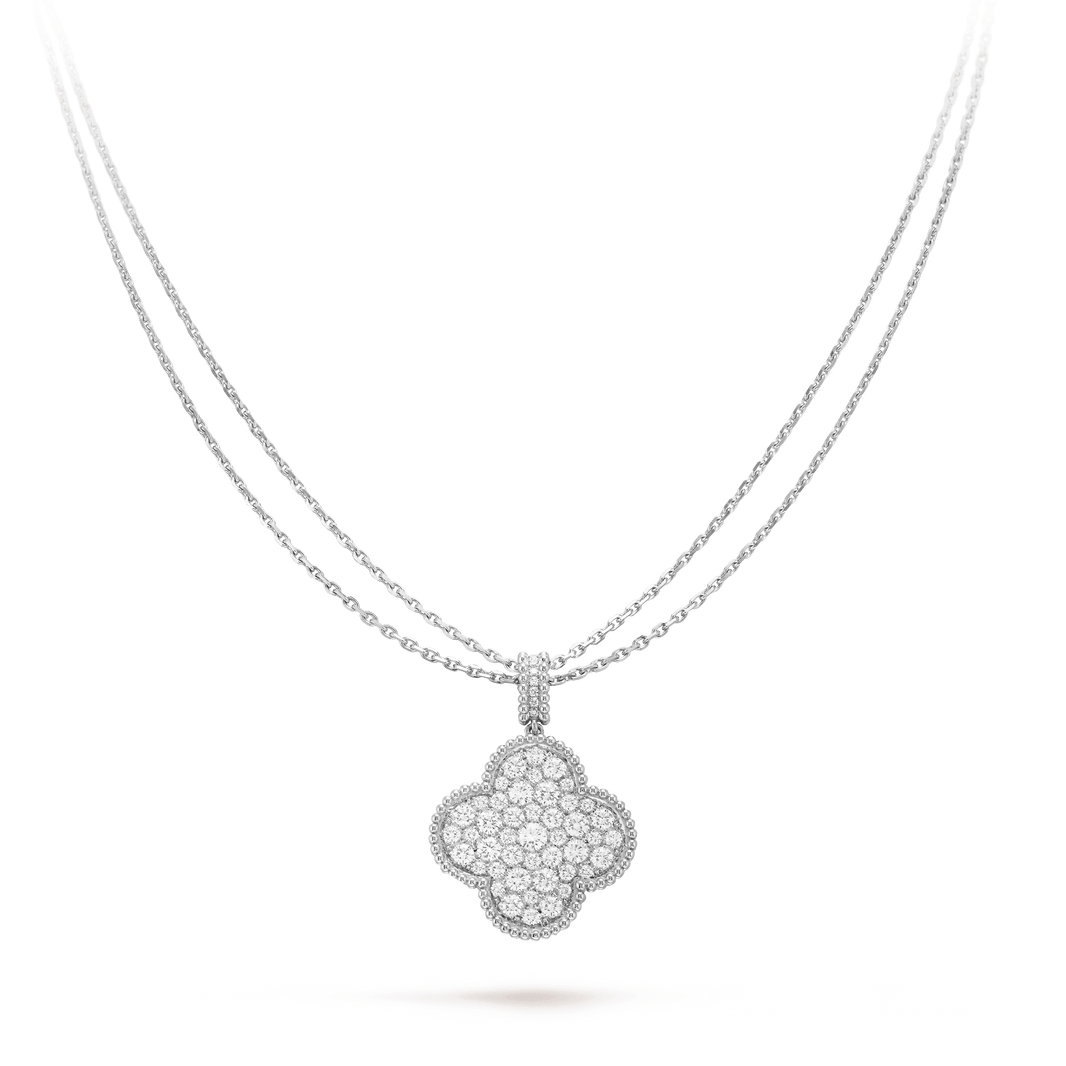[Amore Jewels]CLOVER 25MM SILVER FULL DIAMOND BIG CLOVER NECKLACE