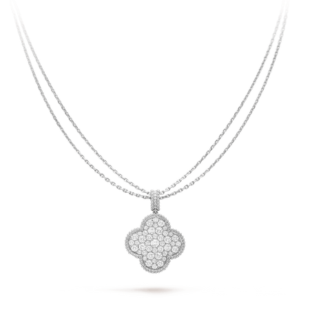 [Amore Jewels]CLOVER 25MM SILVER FULL DIAMOND BIG CLOVER NECKLACE