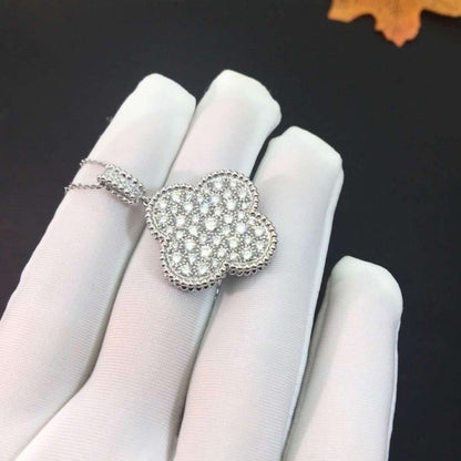 [Amore Jewels]CLOVER 25MM SILVER FULL DIAMOND BIG CLOVER NECKLACE