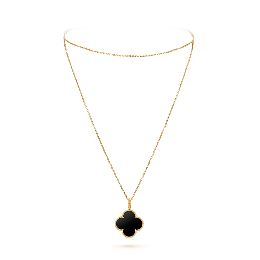 [Amore Jewels]CLOVER 25MM GOLD ONYX BIG CLOVER NECKLACE