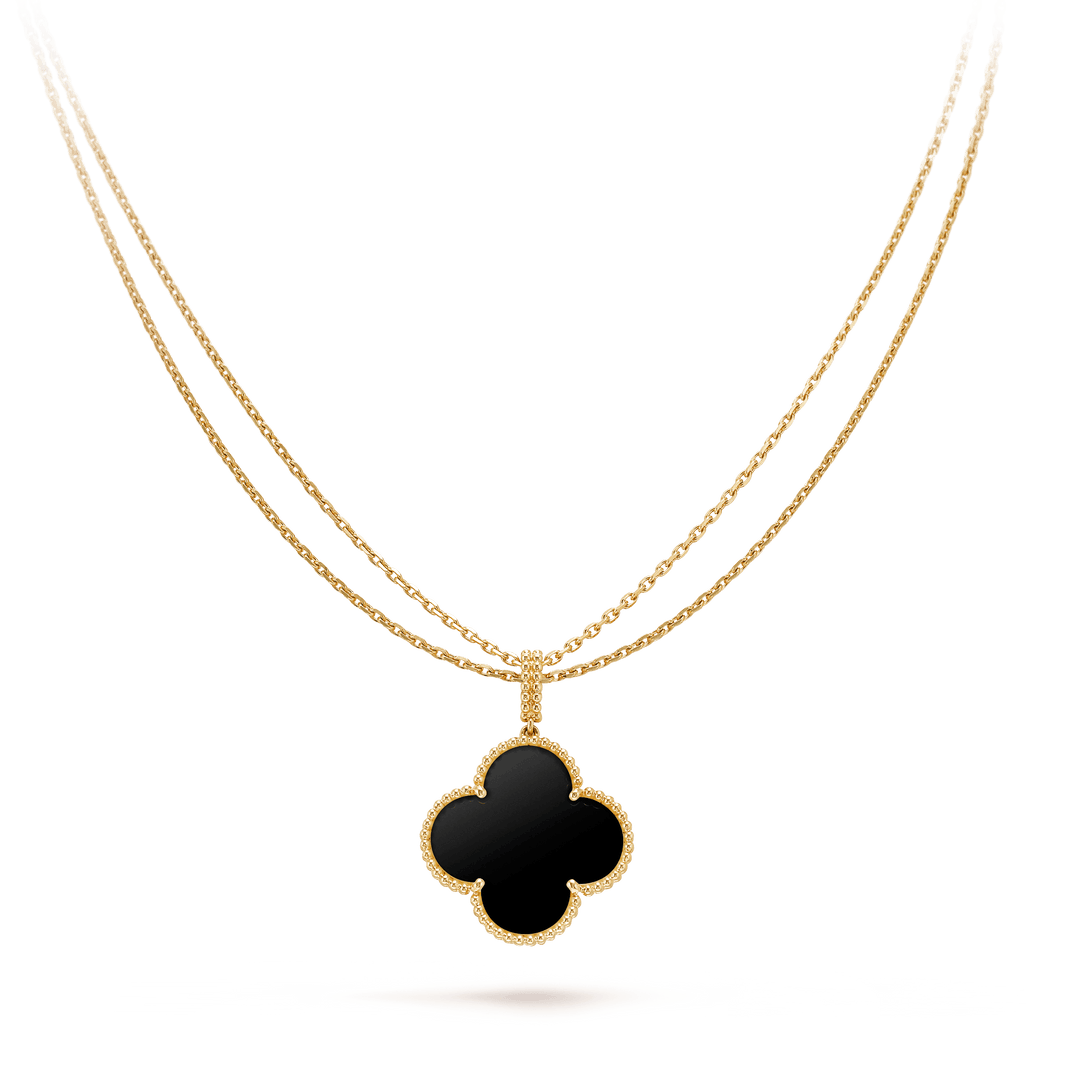 [Amore Jewels]CLOVER 25MM GOLD ONYX BIG CLOVER NECKLACE