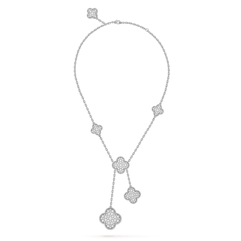 [Amore Jewels]CLOVER 5 MOTIFS SILVER DIAMONDS NECKLACE