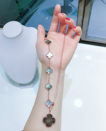 [Amore Jewels]COMBINED BRACELET 5 MOTIFS AND NECKLACE DARK MOP ROSE GOLD