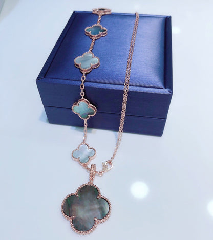 [Amore Jewels]COMBINED BRACELET 5 MOTIFS AND NECKLACE DARK MOP ROSE GOLD