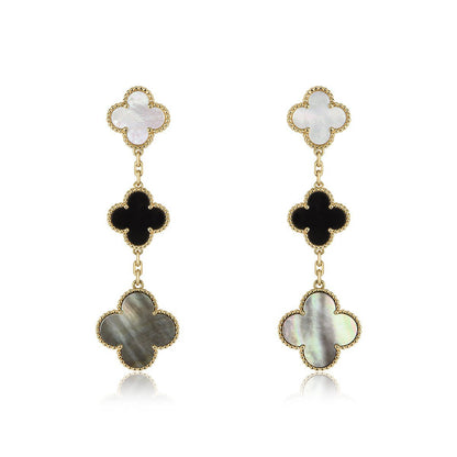 [Amore Jewels]CLOVER EARRINGS GOLD ONYX MOP 3 MOTIF