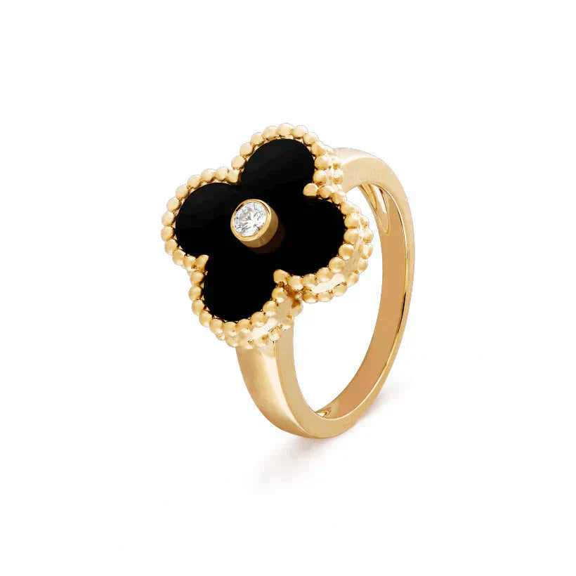 [Amore Jewels]CLOVER ONYX RING GOLD DIAMOND